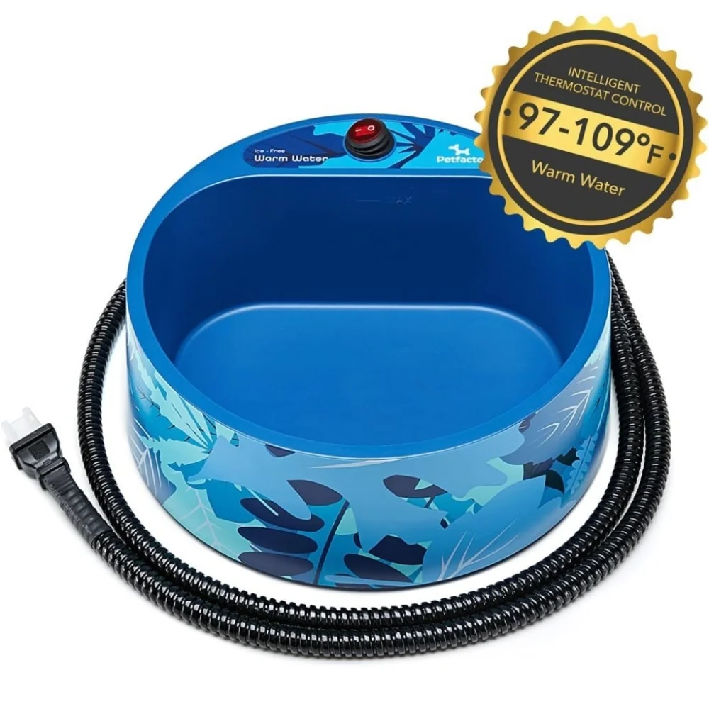 Heated Pet Water Bowl, Outdoor Thermal Dog Cat Bowl with 69 Inch Chew Resistant